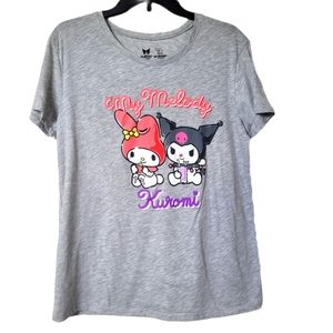 Kuromi & My Melody Sanrio Grey Graphic Tee | Size L